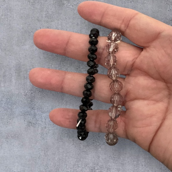 Set of 2 stretchy bracelet Black & gray faux crystals - Picture 3 of 4
